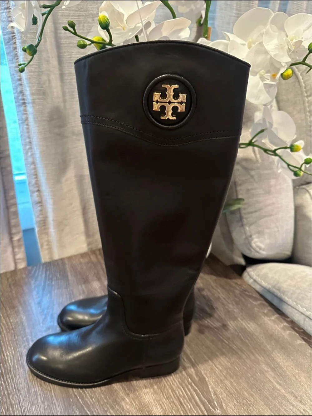 Tory Burch Black Leather Over-the-Knee Riding Boots